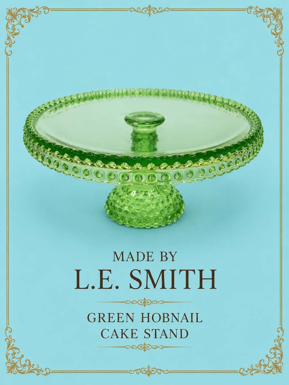 Vintage L.E. Smith Green Hobnail Glass Pedestal Cake Stand